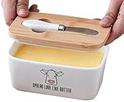 Funky Cow, Ceramic White, Large Cheese & Butter Dish with Lid and Spread Knife, Holds 2 Sticks of Butter East West Coast Butter