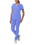 Adar Addition Go-Basic Scrub Set For Women - Slim V-Neck Scrub Top & Skinny Cargo Scrub Pants - A9200 - Ceil Blue - S