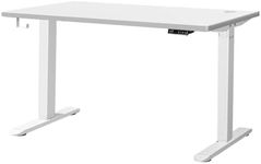 OIKITURE Electric Height Adjustable Standing Desk - 140x70CM Tabletop, Sit Stand Up Desk with Adjustable Height 70-116CM, USB & Type-C Ports, Headphone Hook, for Home Office Computer Desk, WH+WH