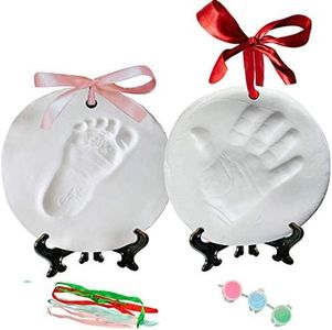 NOVARENA Baby Handprint Kit Footprint Ornament Keepsake (Newborn Bundle) 2 EASELS, 4 Ribbons & 3 Paint Tubes Clay Casting Kit Baby Boy Girl (Deluxe Clay Keepsake Kit) (Deluxe Clay Keepsake Kit)