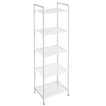 SONGMICS 5-Tier Storage Rack, Bathroom Shelf, Industrial Style Extendable Plant Stand with Adjustable Shelf, for Bathroom, Living Room, Balcony, Kitchen, Classic White UBSC035W01