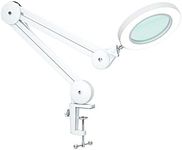 Beyamz LED Magnifying Lamp, Illuminated Magnifier Lamp - with Clamp, Metal Swivel Arm, 3-Color-Mode Dimmable Lights, and 5-Dioptor 105mm Diameter Lens