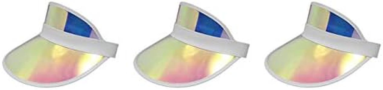 Nicky Bigs Novelties Iridescent Color Mirrored Plastic Sun Visor Hat, (Pack of 3), Pink, One Size