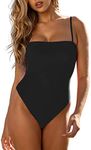 RELLECIGA Women's Black Bathing Suit Adjustable Thin Shoulder Straps Bandeau One Piece Size Medium