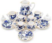 Odoria 1/12 Scale Dolls House Miniature Tea Sets 15Pcs Dollhouse Accessories, Blue