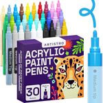 ARTISTRO Acrylic Paint Markers Pens – 30 Acrylic Paint Pens Medium Tip (2mm) - Great for Rock Painting, Wood, Fabric, Card, Paper, Ceramic & Glass - 28 Colors + Extra Black & White Paint Marker Set