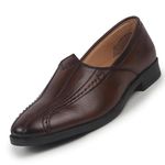 FAUSTO FST FOSME-2127 BROWN-44 Men's Brown Broad Feet Traditional Wedding Slip On Ethnic Juttis and Mojaris|Party Slip On Evening Shoes|Striped Textured Mojaris (10 UK)