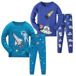 LOLPIP Long Sleeve Pyjamas Sets for Boys 100% Cotton Pajamas 4-Piece Kids PJs Size 7 Years Rockets Blue