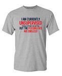 Currently Unsupervised Novelty Graphic Sarcastic Funny T Shirt M Sport Grey