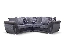 Amazing Sofas CORNER SHANNON FARROW LARGE SOFA CHENILLE FABRIC GREY BLACK/BROWN BEIGE. Fire resistant as per British Standards, foam filled seats for comfort. (Grey/Black)