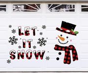 Whaline 43Pcs Plaid Christmas Garage Decoration Magnet Sticker Let It Snow Garage Door Decal Snowman Magnet Refrigerator Sticker Red Black Car Sticker for Christmas Party Home Garage Door Decoration