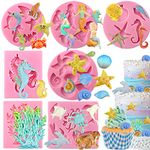 Musykrafties Sea Creature Summer Beach Fondant Silicone Mould for Sugarcraft, Cake Decoration, Cupcake Topper, Fondant, Jewelry, Polymer Clay, Crafting Projects, 7 Bundle 30 Cavities