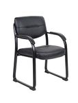 Black Leatherette Sled Base Side Guest Chair with Arms