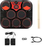 Powerpak R7113 Electronic Drum Set | Tabletop 7 Pad Portable Electric Drum Set, Built-in Speakers Rechargeable Lithium Battery with 2 Foot Pedal for Ideal Gift for Kids and Drum Lovers