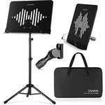 CAHAYA Sheet Music Stand Dual Use Metal Portable with Carrying Bag Folding Travel Holder Super Sturdy Adjustable Height M Type, CY0233