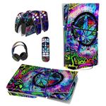 PlayVital Full Set Skin Sticker for ps5 Slim Console Disc Edition (The New Smaller Design), Vinyl Skin Decal Cover for ps5 Controller & Headset & Charging Station & Media Remote - Psychedelic Leaf