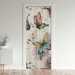 Butterfly Blackout Curtain, Watercolor Flower Door Curtains for Bedroom Living Room Closet, Colorful Butterfly Floral Doorway Curtain, Vintage Grunge Style Door Drape (1 Panel, 52"W X 80"L)