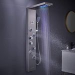 KEOKBON 304 Stainless Steel Shower Tower Panel for Home Hotel Resort Renovation Multi-Function (Waterfall Rainfall, Handheld Spout, Bath Spout, LED Light, ℃ Temperature Display), Shower Column Brushed