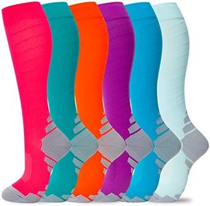 fenglaoda Compression Socks Women Men 6 Pairs, Knee High Best Support Circulation Socks for Running, Travel, Flight, Nurse