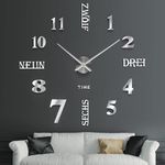 Coraltree DIY 3D Wall Clocks Giant Designer Wall Clock with German Dial Living Room Decorative Wall Sticker (Silver)