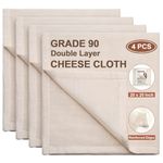 eFond Cheesecloth, 24x24Inch Hemmed Cheese Cloths for Straining Reusable, 90 Grade Double Lined Cheesecloth, Unbleached Pure Cotton Cheese Cloths for Cooking, Nut Milk Strainer (4 Pieces)