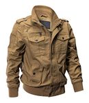 EKLENTSON Mens Military Jacket Casual Fall Cotton Lightweight Bomber Jacket Cargo Jacket Windbreaker Field Tactical Jacket with Multi Pocket Khaki L