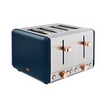 Tower T20051MNB Cavaletto 4-Slice Toaster with Defrost/Reheat, Stainless Steel, 1800 W, Midnight Blue and Rose Gold