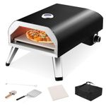 COSTWAY Outdoor Pizza Oven, 4kW Portable Pizza Maker with Pizza Stone, Pizza Peel, Pizza Cutter, Gas Hose, Carry Bag and Foldable Legs, Stainless Steel Tabletop Pizza Grill