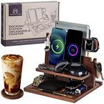 Parkway Home Wood Phone Docking Station for up to 3 Phones - Nightstand Organizer for Men & Women, Apple Watch Compatible, Holds Phones, Tablets, Keys, Rings, Glasses, Watches, EDC & More