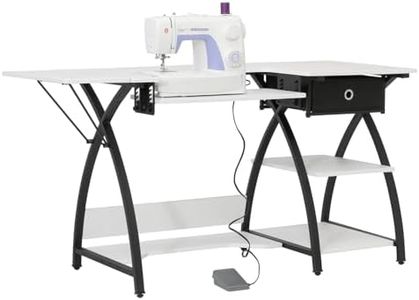 Sew Ready Comet Plus Craft Sewing Table 56.75″ × 23.5″ with Accurate Fabric Cutting Grid-Top & Storage Drawer, Black/White Grid