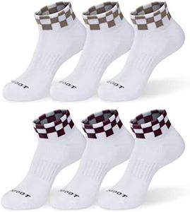 MONFOOT Men's/Women's 6 Pairs Daily Cushion Comfort Fit Performance Quarter Ankle Socks, Checker Wine Large Multipack