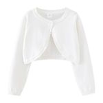 PythJooh Baby Girl Long Sleeve Bolero Shrugs Girls One-Button Plain Cotton Wedding Bolero Cardigan Knitted Coat for 1-13Years White