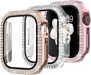 (3 Pack) T Tersely Crystal Diamond Bling Case for Apple Watch Series 3/2/1-42mm, Protective Bumper with Tempered Glass Overall Replacement Cover for iwatch 42mm (Pink+Clear+Rose Gold)