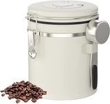 Charwin Coffee Container Airtight, Coffee Canister Stainless Steel Aroma Container Storage with CO₂ Valve, Coffee Bean Vacuum for Coffee Powder Tea Nuts Cocoa Storage 1.5 L Cream White