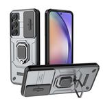 Prime Retail Heavy Duty Armor Back Case Cover for Samsung Galaxy A55 5G - Magnetic Kickstand Ring with Camera Shutter Protection, Rugged Bumper Hard Back Cover for Samsung Galaxy A55 (PC & TPU|Silver)