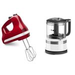 KitchenAid KHM512ER 5-Speed Hand Mixer, Empire Red & KFC3516WH 3.5 Cup Mini Food Processor, White