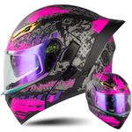 Flip Up Front Motorbike Helmet Bluetooth Slot Full Face Modular Motorcycle Helmet with Double Visor DOT/ECE Approved Helmet Chin Strap Crash Helmet for Men Women Bright Black