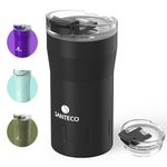 Santeco Travel Coffee Mug 12oz Insulated Coffee Cups with Flip Lid, Stainless Steel Coffee Mugs Spill Proof, Double Wall Vacuum Tumbler, Reusable to Go Mug for Hot/Ice Coffee Tea - Black