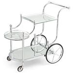 COSTWAY Glass Rolling Bar Cart, Rolling Serving Cart with 3-Tier Shelf, Directional Wheels & Universal Wheels, Mobile Wine Tea Serving Cart for Hotel, Club & Home
