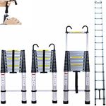 5M Telescopic Ladder with hooks, 16.5FT Multi-Purpose Folding Aluminium Telescoping Ladder Foldable Ladder Extension Ladder Extendable Portable Loft Ladder Lightweight, 330lb Capacity, EN131