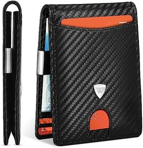 WONSEFOO Wallets Mens Slim RFID Blocking Carbon Fiber Leather Wallets for Men UK with up to 12 Credit Card Slots, Strong Money Clip, Minimalist Bi-Fold Mens Wallets with Gift Box - Black