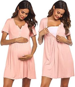 Ekouaer Labor and Delivery Gown, Nursing Nightgown, Maternity Nightgowns for Hospital Short Breastfeeding Nightgown S-XXL, Pink, XX-Large
