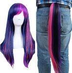 Anogol Free Cap + Purple Mix Pink Cosplay Wig with Ponytail for Cosplay Costume Party Halloween