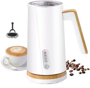 Electric Milk Frother and Steamer, 4-in-1 Milk Steamer with Wood Elements Design, Automatic Hot & Cold Foam Maker for Latte, Cappuccinos, Macchiato, Milk Warmer (White)