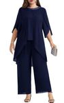 Hanna Nikole Plus Size Pant Suits for Curvy Women Business 2 Pieces Women Long Cocktail Pant Suits Navy Blue 5X