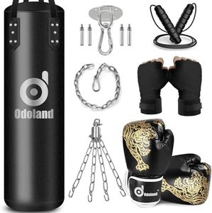 Odoland 8-in-1 Unfilled Punching Bag Set for Adult Men and Women, 4FT Boxing Heavy Bag, Kicking Bag Set with Punching Gloves, Kickboxing Bag Kit for MMA, Muay Thai, Karate, Taekwondo, Kickboxing