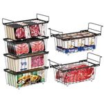 iSPECLE 6 Pack Freezer Baskets - 4 Pack Stackable Freezer Organizer Bins and 2 Pack Hanging Deep Freezer Organizer for 7 Cu.Ft Chest Freezer Add Space, Easily Sort and Get Food with Handle, Black