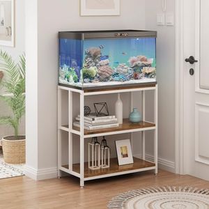 WOULHOMY 20 Gallon Fish Tank Stand, Metal Aquarium Stand with Shelves for Fish Tank Accessories Storage, Reptile Tank Turtle Terrariums Stand for Home Office (White)