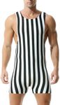 DTODWW Mens Striped Wrestling Singlet Bodysuit One Piece Swimsuit Stretchy Base Layers Pajamas Leotard Athletic Jumpsuit, Black&white, Large