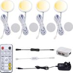 AIBOO LED Under Cabinet Colour Changing Puck Lights Warm+White, Double Colour Cupboard Lighting with Dimmable IR Remote Controller for Kitchen Counter Shelf (4 Pack)